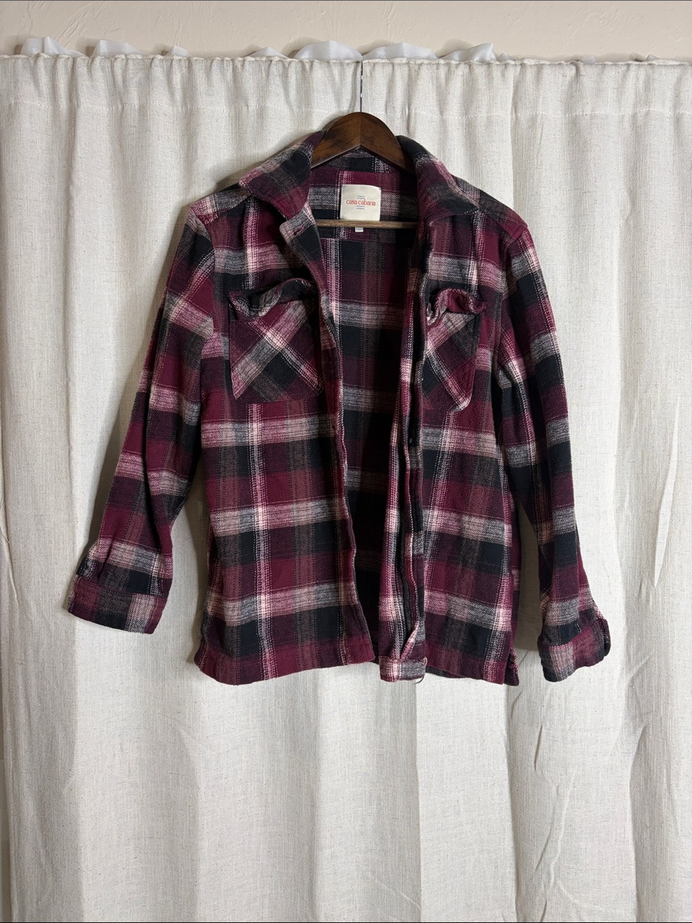 Cozy Plaid Flannel Jacket - Burgundy/Black
